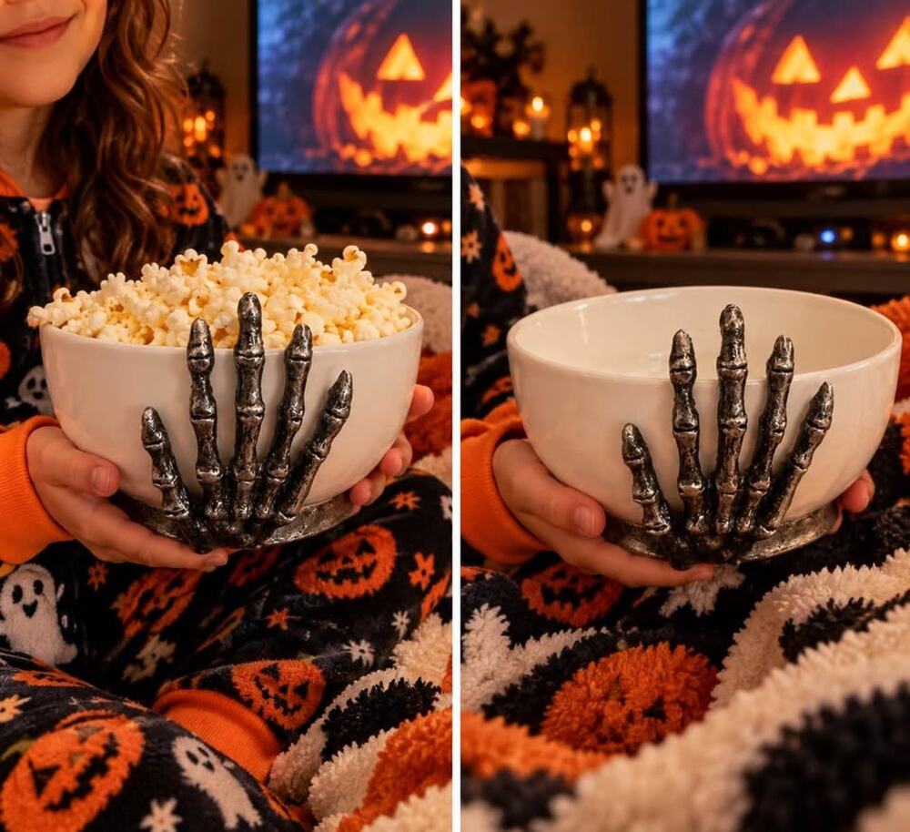 Metal skeletons hand bowl Halloween